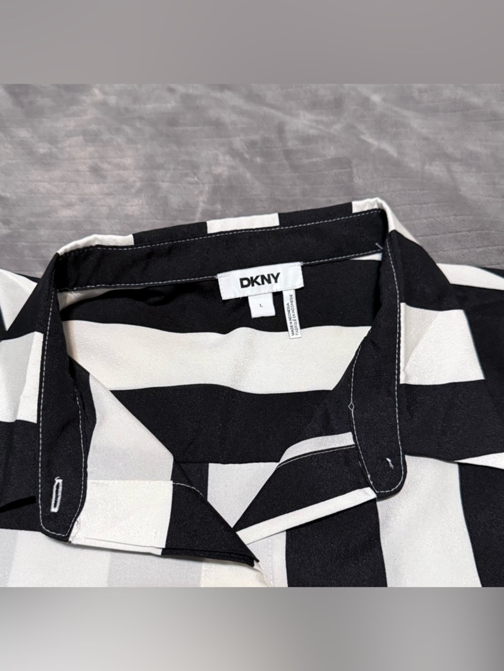 DKNY Black and White Striped Button-Down Shirt - Picture 2 of 4